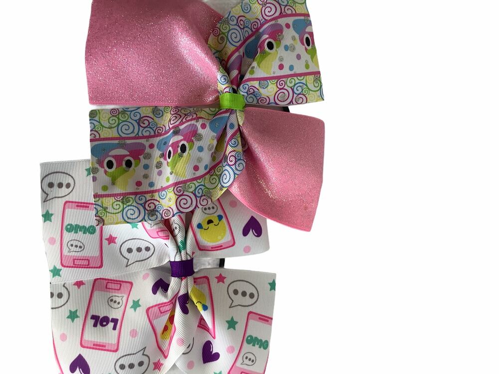 Girl’s Lot of 2 Emoji Printed Hair Bow ties NEW